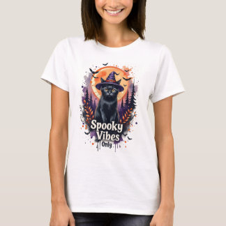 Skrämmande svarta katt Halloween T-shirt för kvinn