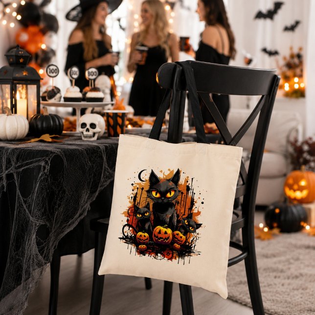 Skrämmande svarta katter med Jack O'Lantern Hallow Tygkasse (Skapare uppladdad)