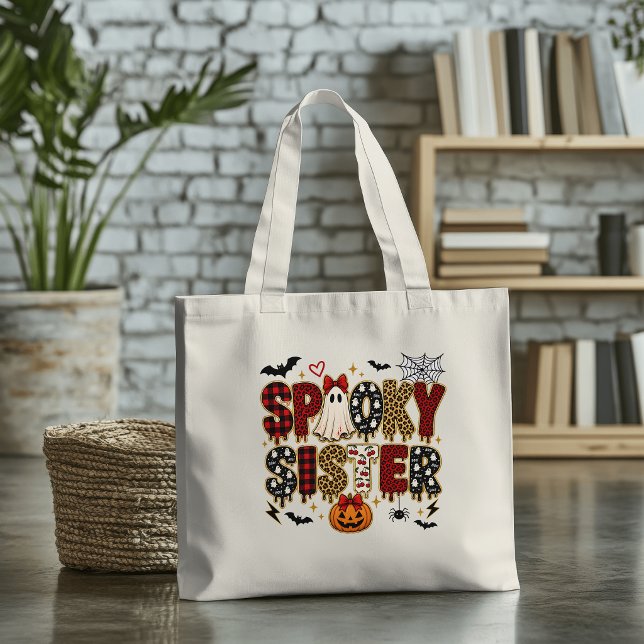 Skrämmande syster Halloween | Leopardtryck Mix Tygkasse (Skapare uppladdad)