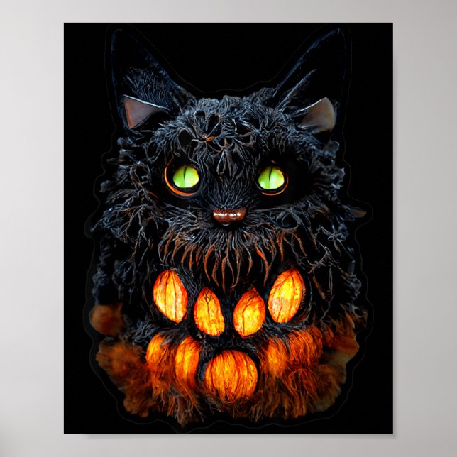 Skrämmande Szn Jack-O-Lantern Halloween Svart Katt Poster (Framsidan)