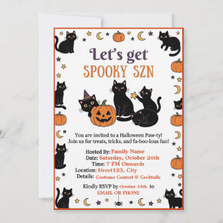 Skrämmande SZN Söt Svart Katt Halloween Inbjudan