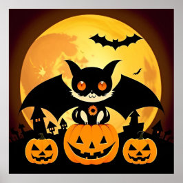 Skrämmande Tecknade Fladdermöss Pumpa Måne Hallowe Poster