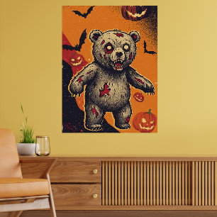 Skrämmande Teddybjörn Halloween-illustration Poster