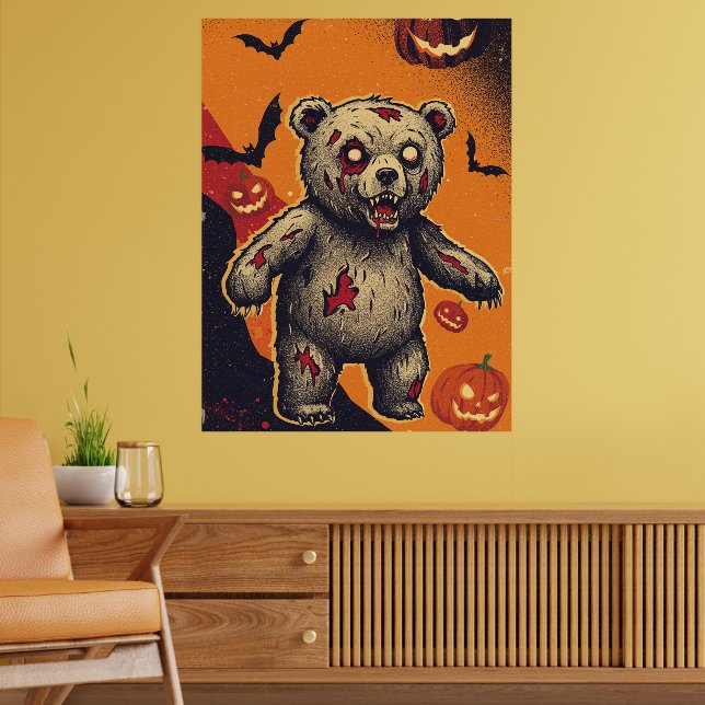 Skrämmande Teddybjörn Halloween-illustration Poster (Vardagsrum 2)