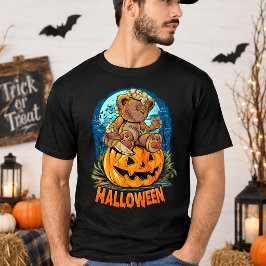 Skrämmande Teddybjörn Pumpa Halloween Skräck T Shirt