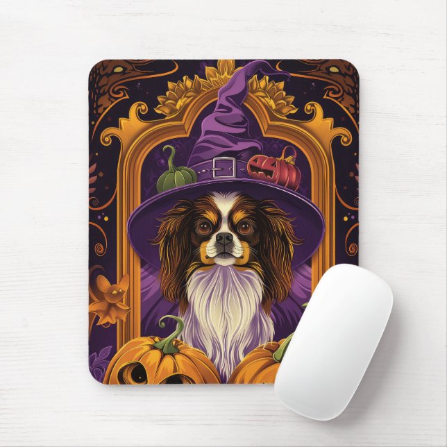 Skrämmande tibetansk spaniel hund Halloween häxa p Musmatta (Med mus)