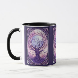 Skrämmande träd fullmåne fåglar lila halloween mugg