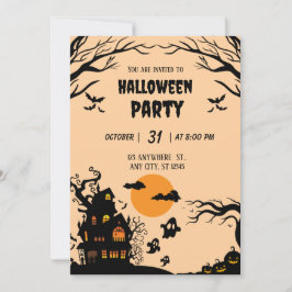 Skrämmande träd & spökhus Halloween-fest Inbjudningar