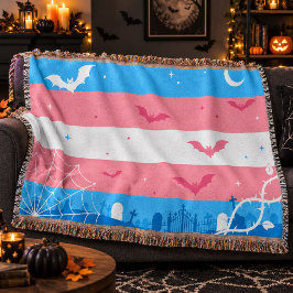 Skrämmande Trans Pride Flagga Halloween Kyrkogård Filt