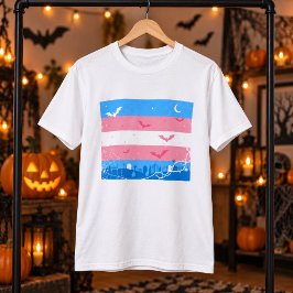 Skrämmande Trans Pride Flagga Halloween Kyrkogård T Shirt