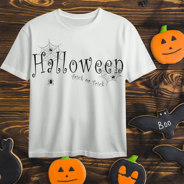 Skrämmande Trick or Treat Halloween Spindeldesign T Shirt (Skapare uppladdad)