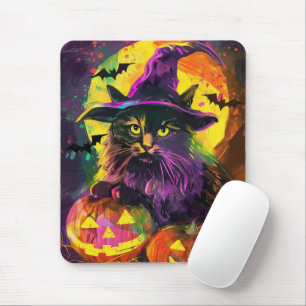 Skrämmande turkisk angorakatt Halloween-häxa Pumpa Musmatta