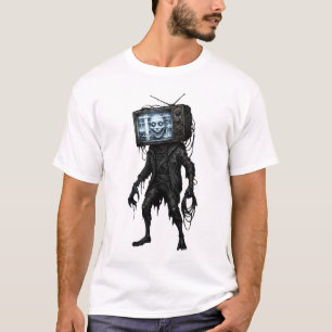 Skrämmande TV-huvud Television Zombie Cyberpunk De T Shirt