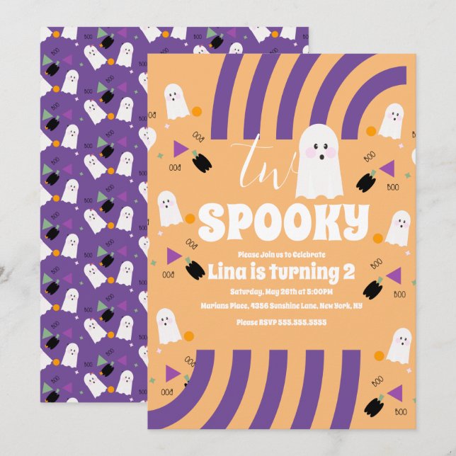 Skrämmande Två Groovy Bokstäver Halloween Spökfest Inbjudningar (Fram/baksida)
