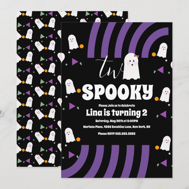 Skrämmande Två Groovy Bokstäver Halloween Spökfest Inbjudningar (Fram/baksida)