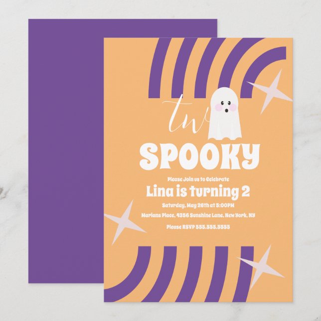 Skrämmande Två Groovy Halloween Spökfest   Inbjudningar (Fram/baksida)