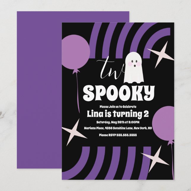 Skrämmande Två Groovy Halloween Spökfest Svart Inbjudningar (Fram/baksida)