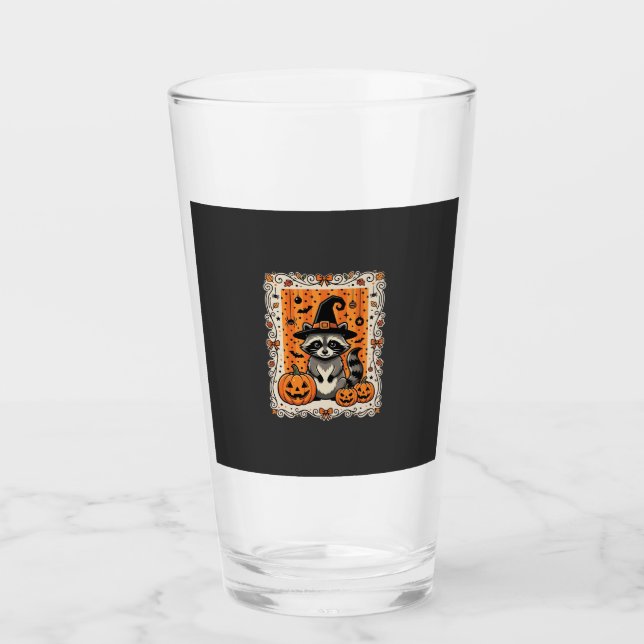 Skrämmande tvättbjörn Halloween-pumpa design_1 Glaskopp (Framsida)