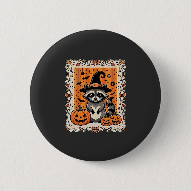 Skrämmande tvättbjörn Halloween-pumpa design_1 Knapp (Framsida)