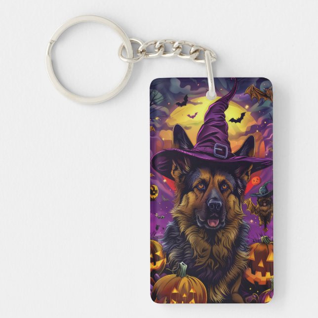 Skrämmande tysk schäferhund Halloween häxa pumpa (Framsidan)