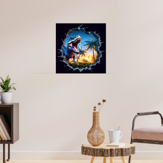 Skrämmande vägg genombrott Dinosaurie T-Rex Affisc Poster