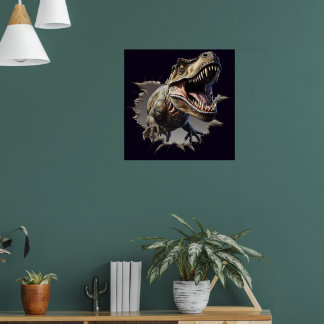 Skrämmande vägg genombrott Dinosaurie T-Rex Affisc Poster