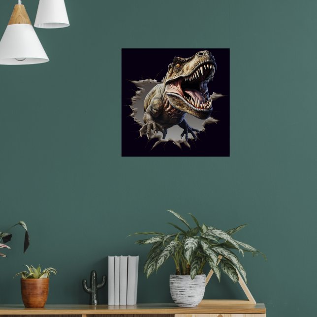 Skrämmande vägg genombrott Dinosaurie T-Rex Affisc Poster (Vardagsrum 1)
