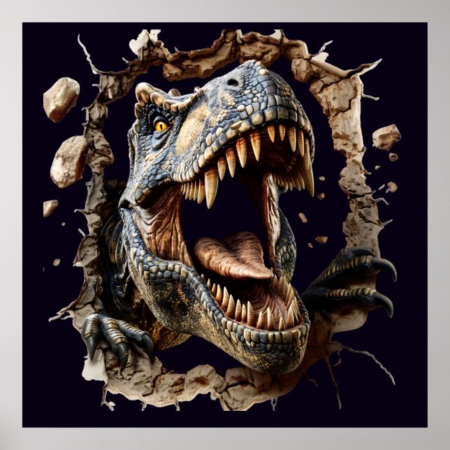Skrämmande vägg genombrott Dinosaurie T-Rex Affisc Poster (Framsidan)