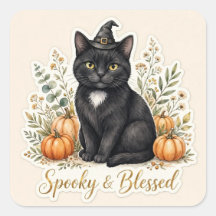 Skrämmande & välsignad svart katt Halloween-dekal