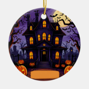 Skrämmande viktoriansk hus Halloween månljus scen Julgransprydnad Keramik
