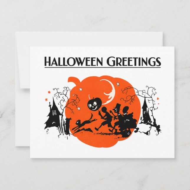 Skrämmande Vintage Art Deco Svart Katt Halloween-u (Framsida)