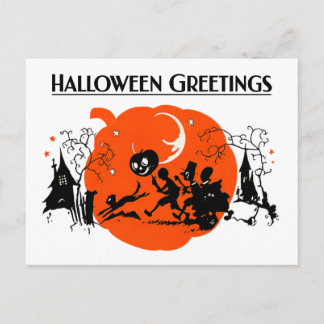Skrämmande Vintage Art Deco Svart Katt Halloween-u Vykort