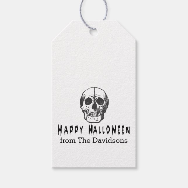 Skrämmande Vintage Döskalle God Halloween  Presentetikett (Framsidan)