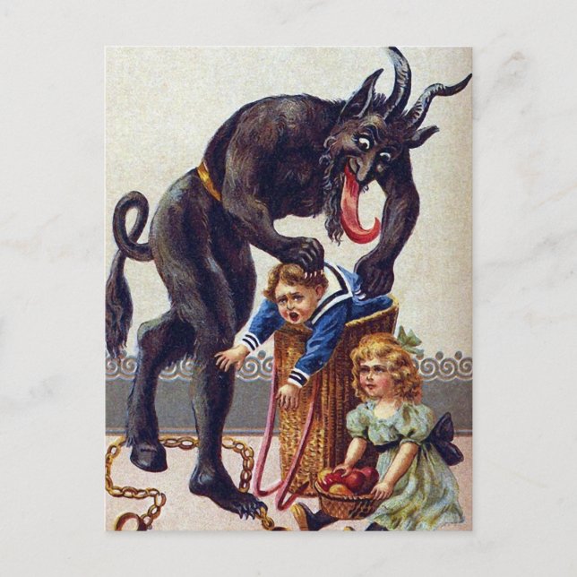 Skrämmande Vintage Krampus Helg Vykort (Framsida)