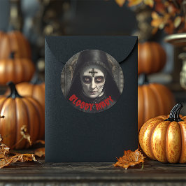 Skrämmande Vintage Nunna Halloween Skräck Runt Klistermärke