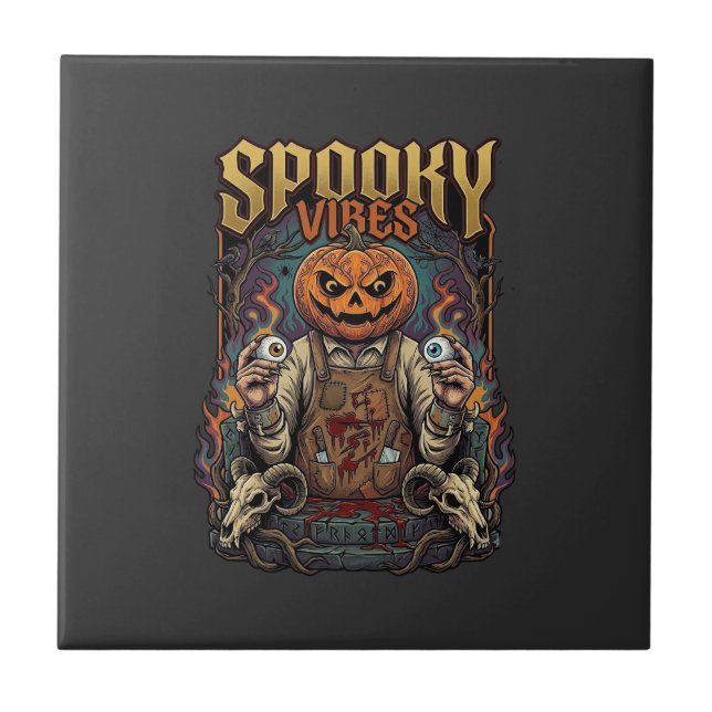 Skrämmande Vires Halloween Pumpahuvud Håller Ögong Kakelplatta (Framsidan)