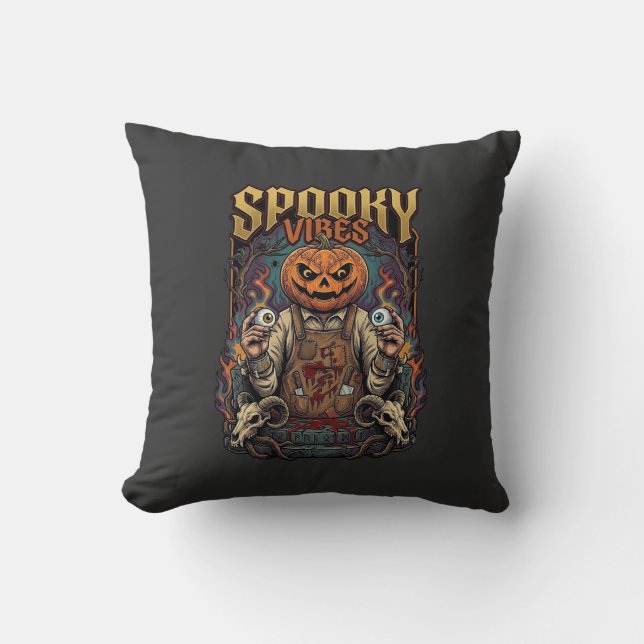 Skrämmande Vires Halloween Pumpahuvud Håller Ögong Kudde (Framsida)