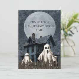 Skrämmande vita spöken på en hemsökt bakgrund inbjudningar