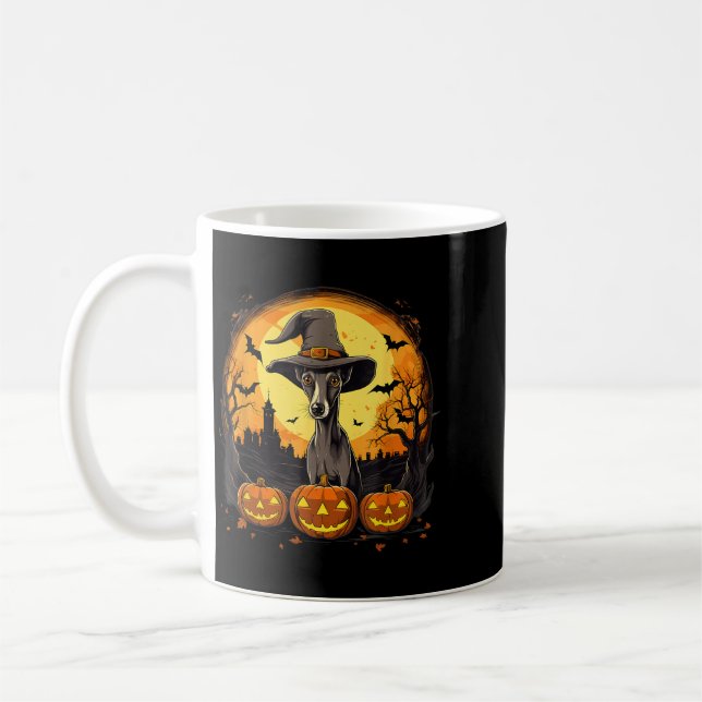 Skrämmande Whippet Hund Häxa Halloween Kaffemugg (Vänster)