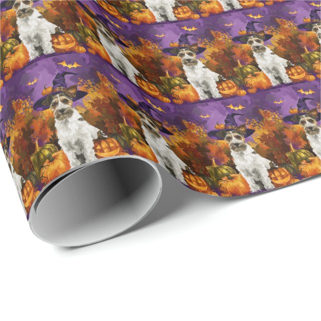 Skrämmande Wirefox Terrier Hund Halloween Häxa Pum Presentpapper (Rullad Hörn)