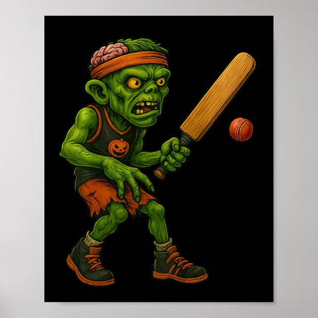 Skrämmande Zombie Cricket Spelare Halloween Fest D Poster (Framsidan)
