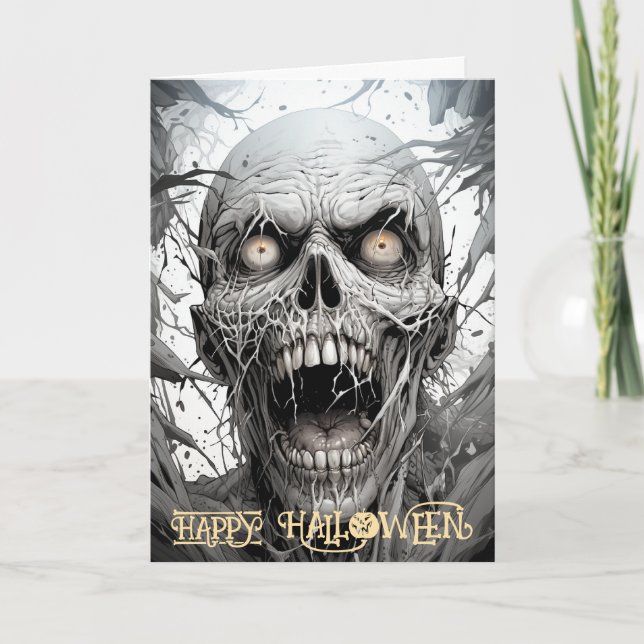 Skrämmande Zombie Halloween Helgkort (Framsida)