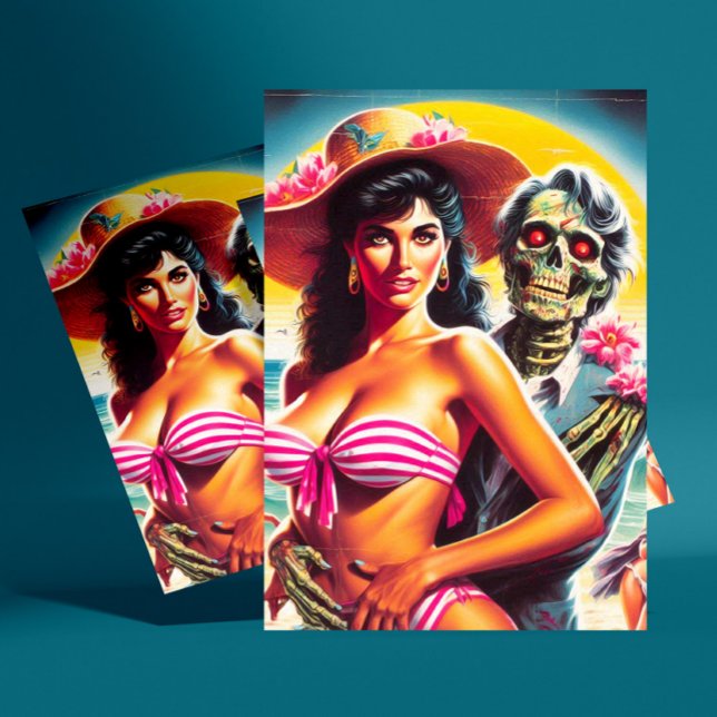 Skrämmande Zombie Strand Pin-up Vykort (Skapare uppladdad)