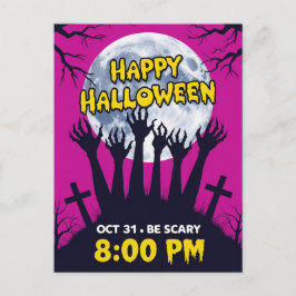 Skrämmande Zombiehänder Fullmåne Halloween Helg Vykort