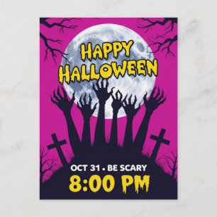 Skrämmande Zombiehänder Fullmåne Halloween Helg Vykort