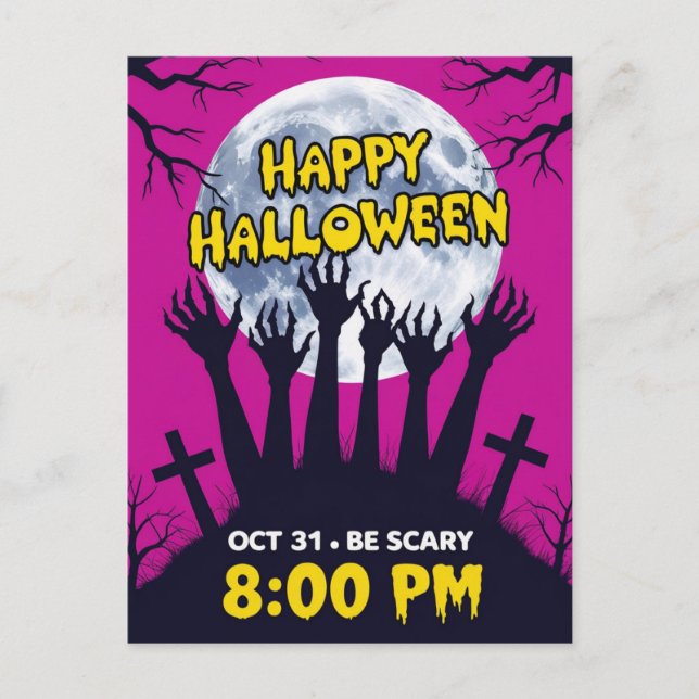 Skrämmande Zombiehänder Fullmåne Halloween Helg Vykort (Framsida)
