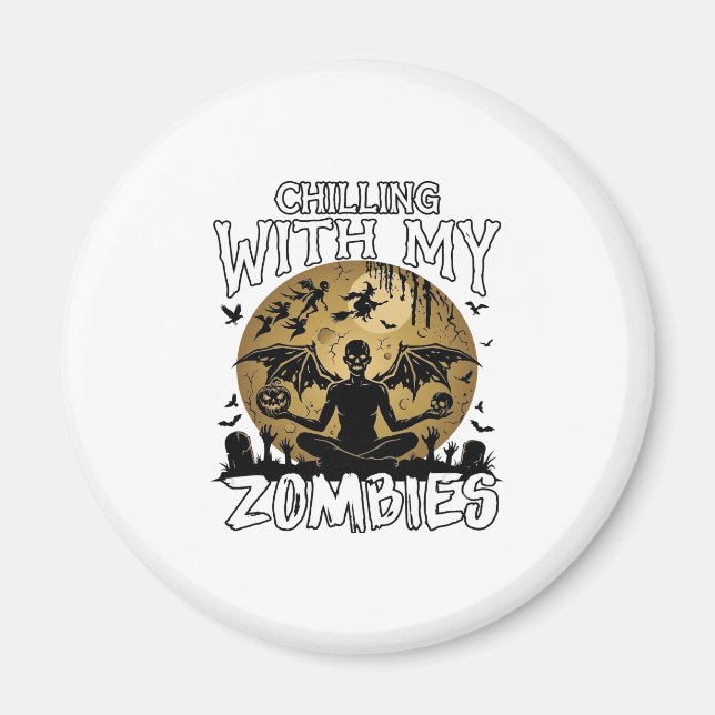 Skrämmande zombies Halloween bevingad demon måne g Magnet (Framsidan)