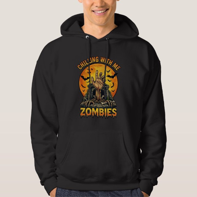 Skrämmande zombies Hand Gravsten Fullmåne Fladderm Hoodie (Framsida)