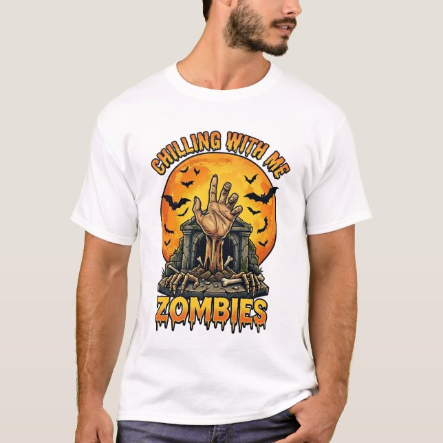 Skrämmande zombies Hand Gravsten Fullmåne Fladderm T Shirt (Framsida)