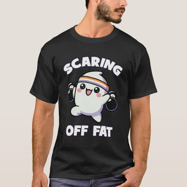 Skrämmer av Tjock, Funny Ghost Halloween Gym-worko T Shirt (Framsida)